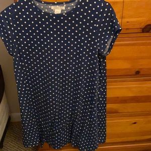 Blue and white polka dot dress